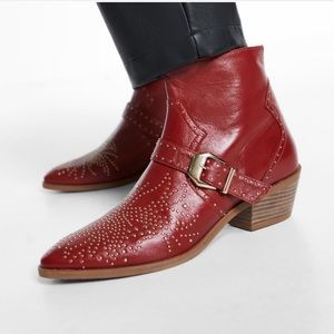 Zara red leather booties with gold details! Size 8